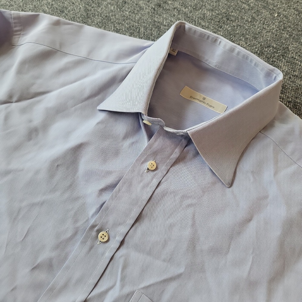Ermenegildo Zegna Dress Shirt Men's XL 16.5 42 Blue Button Up Twill Long Sleeve